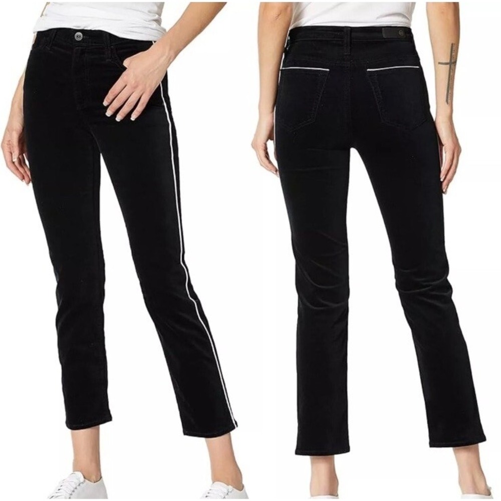 AG Adriano Goldschmied Isabelle High Rise Straight Crop Velvet Pants Black 27R